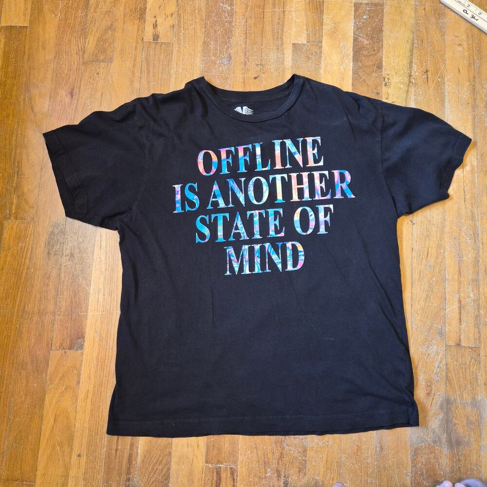 Vapor95 size L Large Offline Is a State of Mind Black Tee Shirt Vaporwave